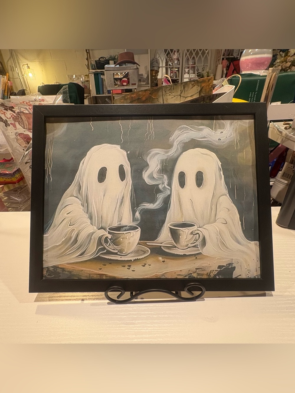 Whimsical Ghost Coffee Time Framed 8x10 Wall Art